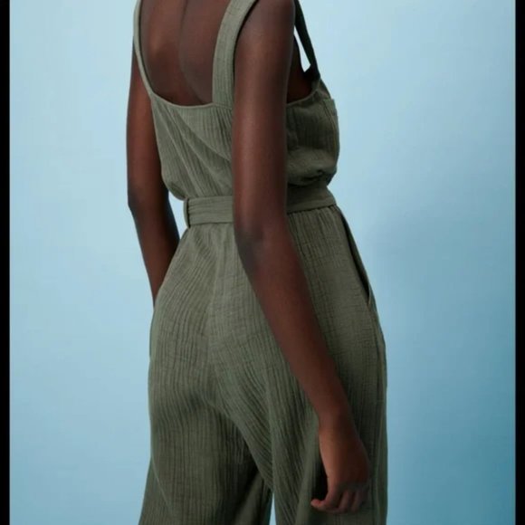 Zara Maya Jumpsuit Green Olive Linen NEW NWT - Picture 5 of 6